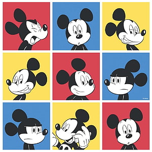 Mickey Mouse Pop Art Grid with Expressive Faces on Colorful Backgrounds HD phone wallpaper