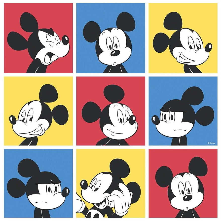 Mickey Mouse Pop Art Grid with Expressive Faces on Colorful Backgrounds HD phone wallpaper