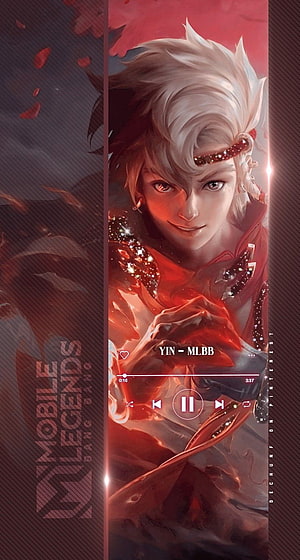 Yin from Mobile Legends Bang Bang in a dramatic red and white fantasy portrait HD phone wallpaper