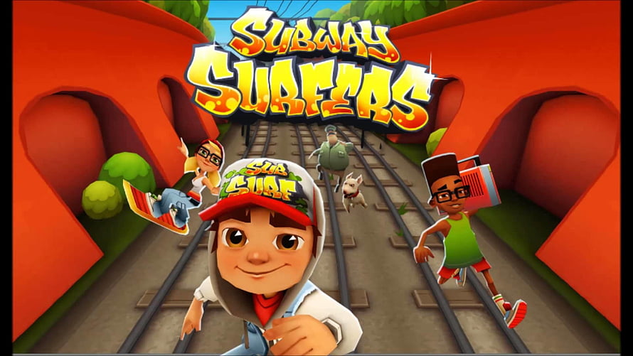 Subway Surfers Cartoon Characters Running on Train Tracks in Vibrant 3D Style HD wallpaper