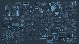 Hand-drawn digital technology and big data concept illustration on dark background HD wallpaper