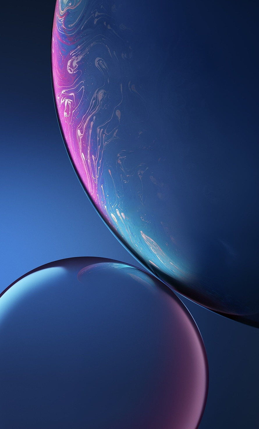 Abstract 3D Render of Glossy Blue and Purple Spheres with Swirling Liquid Textures HD phone wallpaper