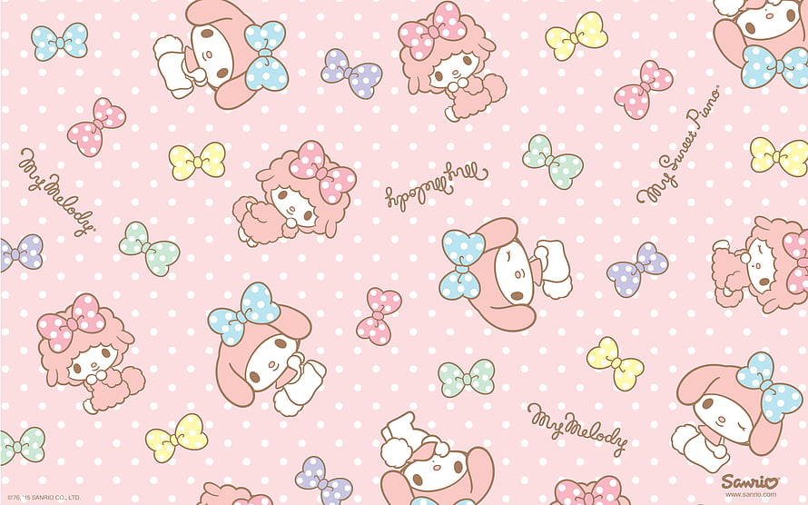 My Melody and Cinnamoroll pastel pattern with bows on pink polka dot background HD wallpaper