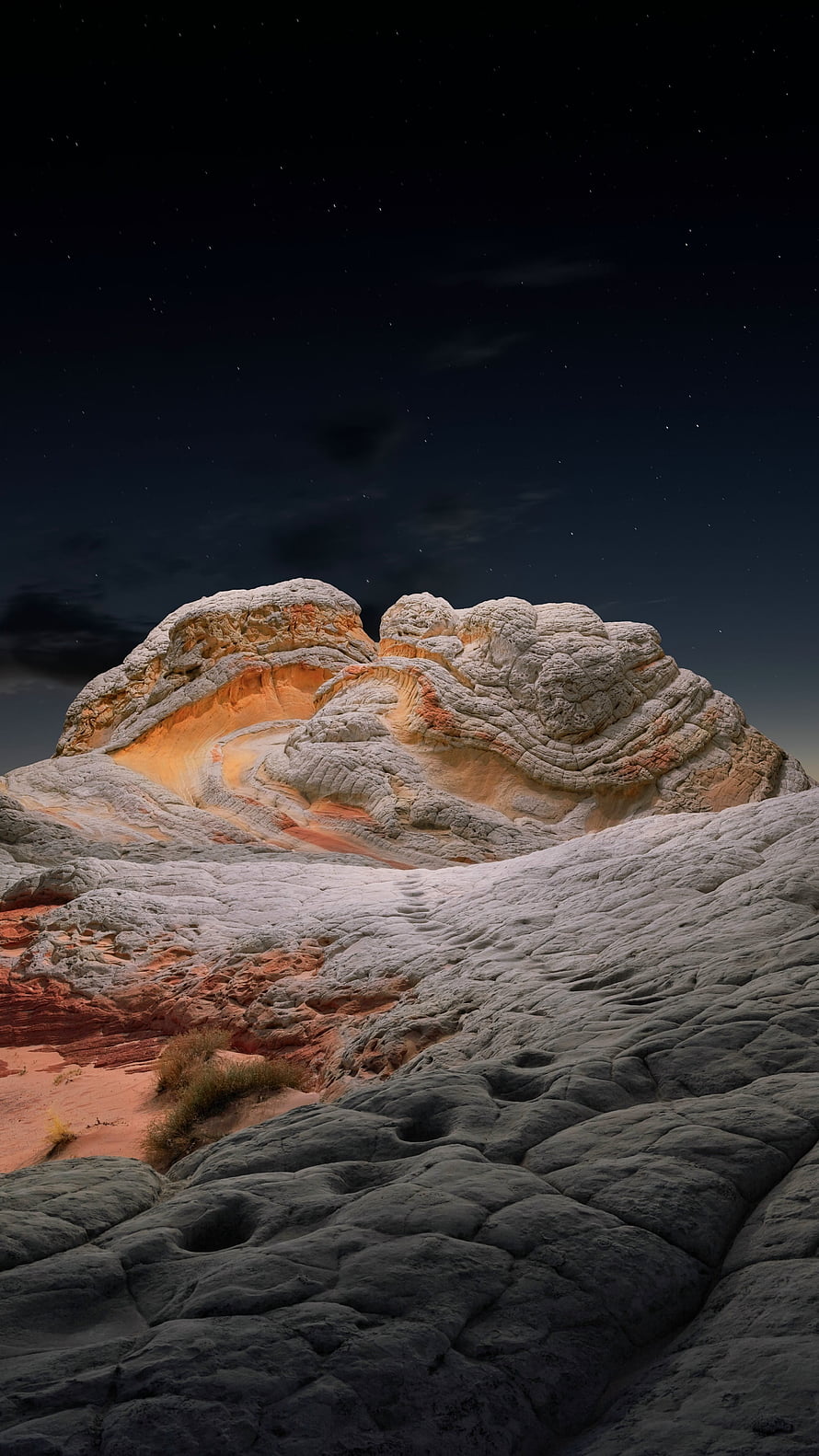 Eroded Desert Rock Dome Under a Starry Night Sky HD phone wallpaper