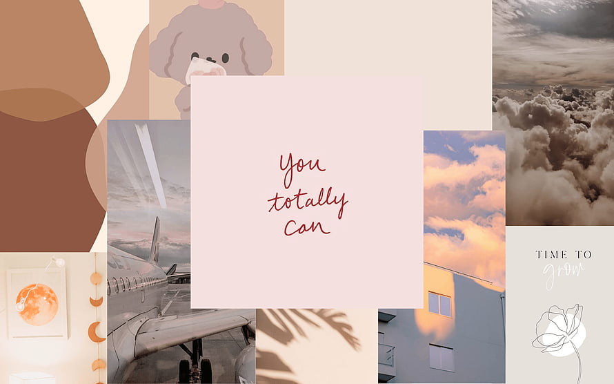 Aesthetic Mood Board Collage With Airplane, Clouds, And Motivational Quote HD wallpaper