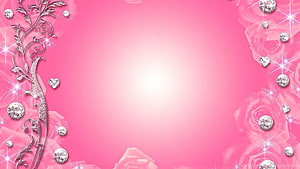 Sparkling Pink Roses and Diamond Hearts Wallpaper HD wallpaper