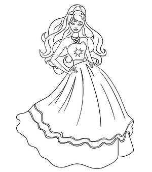 Barbie Princess in Ball Gown Line Art Coloring Page HD phone wallpaper