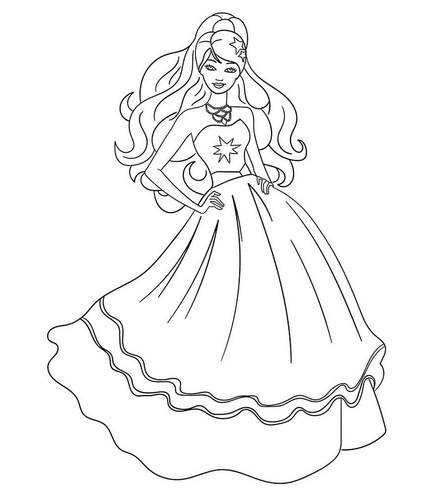 Barbie Princess in Ball Gown Line Art Coloring Page HD phone wallpaper