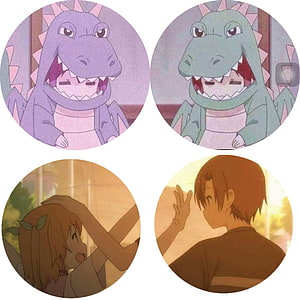 K-On! Anime Characters in Dinosaur Costumes and Sunset Scene HD phone wallpaper