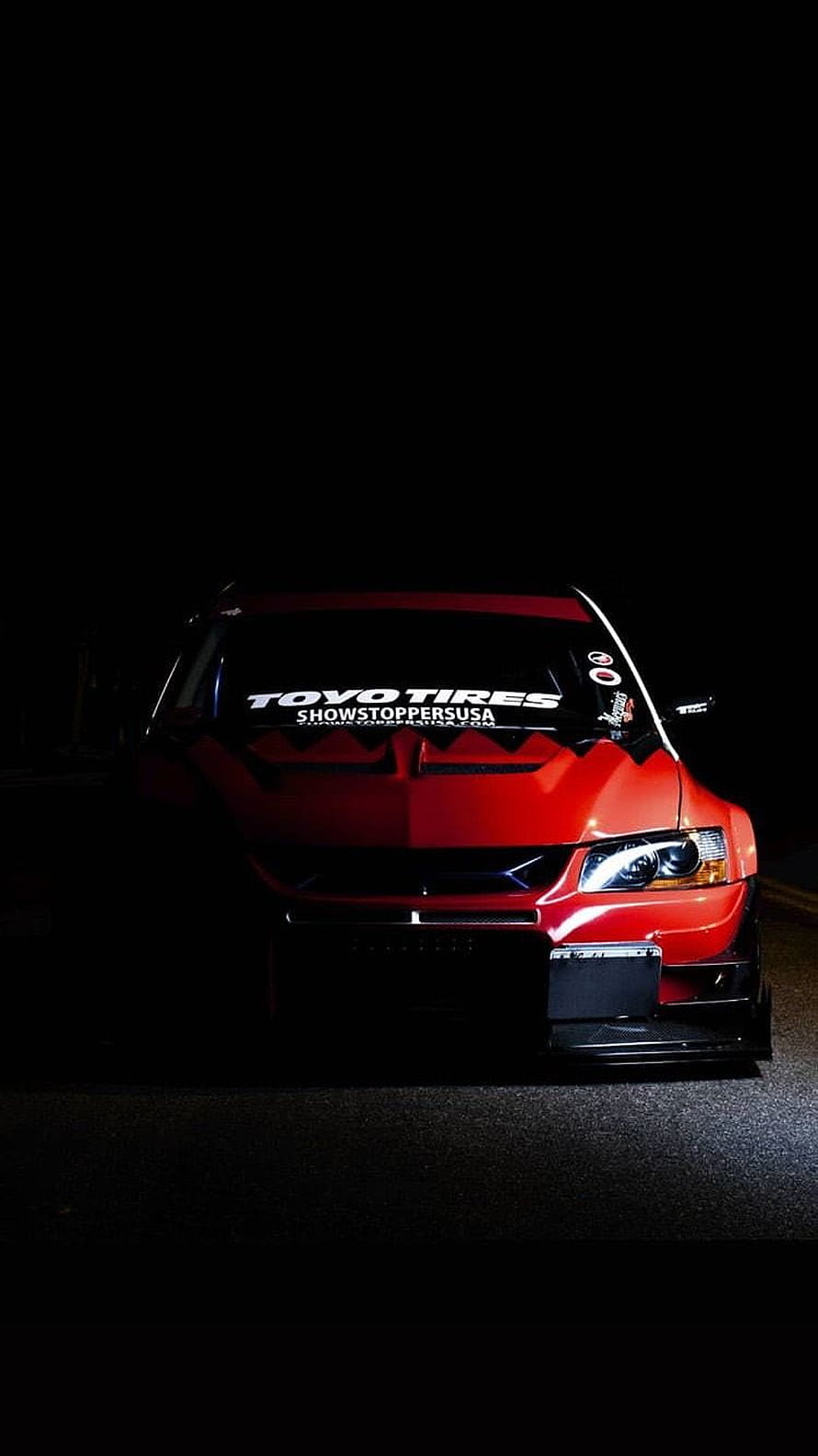Red Mitsubishi Lancer Evolution IX Widebody Drift Car at Night HD phone wallpaper