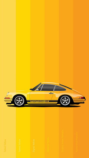Yellow Porsche 911 Classic Side Profile on Gradient Background HD phone wallpaper
