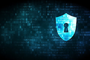 Glowing Digital Shield with Keyhole Over Hexadecimal Code Background HD wallpaper