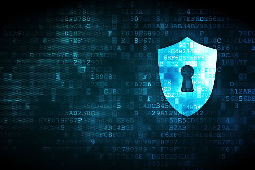Glowing Digital Shield with Keyhole Over Hexadecimal Code Background HD wallpaper