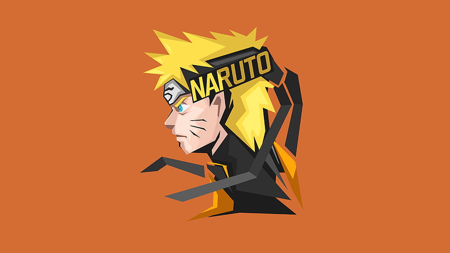 Naruto Uzumaki Geometric Low Poly Portrait with Headband on Orange Background HD wallpaper