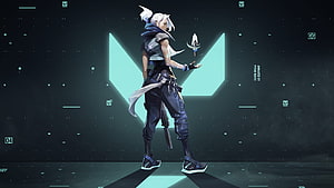 Jett from Valorant in a futuristic digital environment with glowing cyan accents HD wallpaper