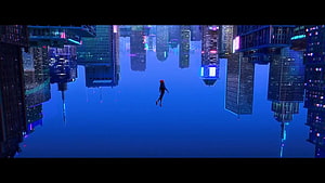 Lone Figure Leaping Through a Futuristic Neon Cityscape at Night HD wallpaper