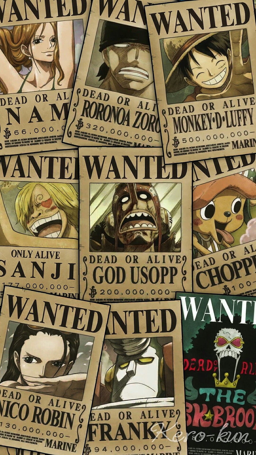 One Piece Straw Hat Pirates Wanted Posters Collection Wallpaper HD phone wallpaper