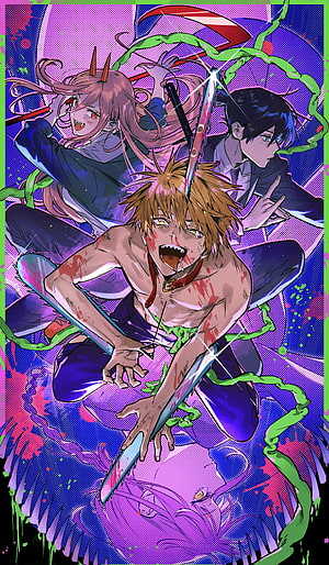 Chainsaw Man Denji Aki and Power in Violent Action Scene with Chains and Blood, Chainsaw Man, Fanart, aki hayakawa HD phone wallpaper