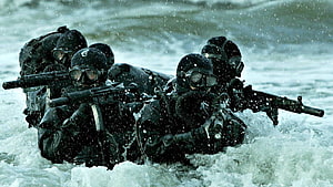 Indian Navy MARCOS Commandos in Tactical Gear During Waterborne Assault Training HD wallpaper