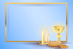 Easter Sunday Communion Background with Golden Chalice, Bread, Wheat, and Candles HD wallpaper