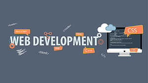 Web Development Concept Illustration Featuring Coding Languages and Desktop Monitor HD wallpaper