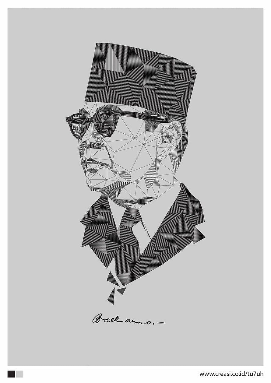 Geometric Low Poly Portrait of Soekarno in Traditional Headwear and Suit HD phone wallpaper