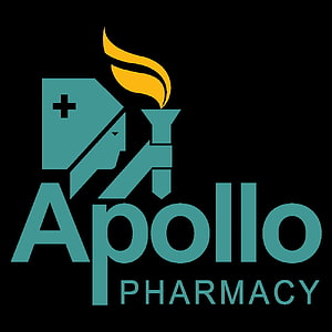 Apollo Pharmacy Brand Logo With Teal Monogram And Golden Flame Accent On Black Background HD phone wallpaper