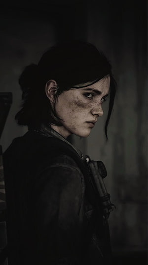 Ellie Williams from The Last of Us in a dark, gritty close-up portrait HD phone wallpaper