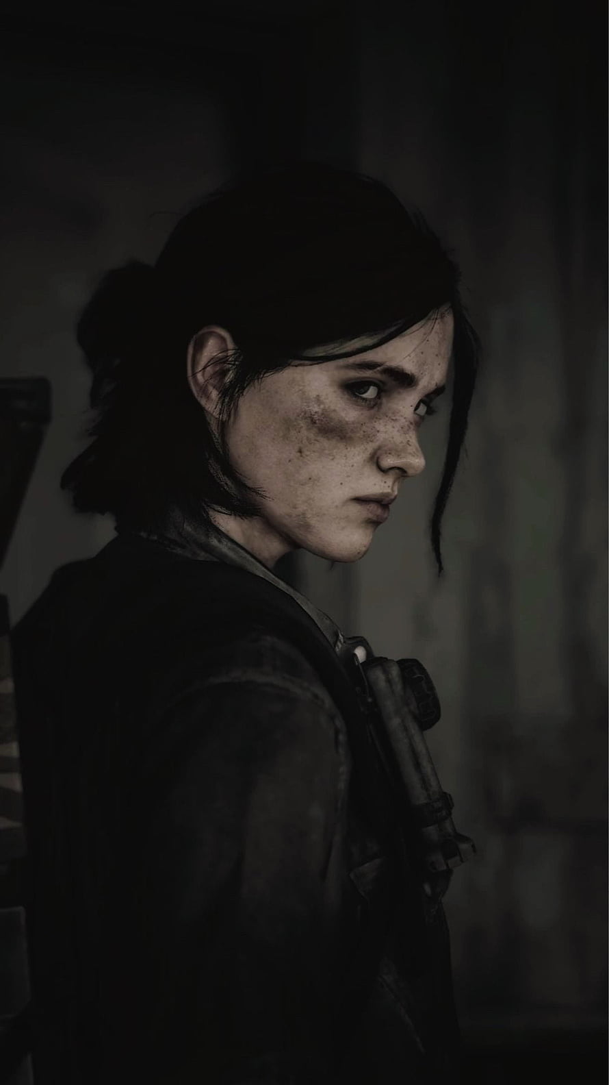 Ellie Williams from The Last of Us in a dark, gritty close-up portrait HD phone wallpaper