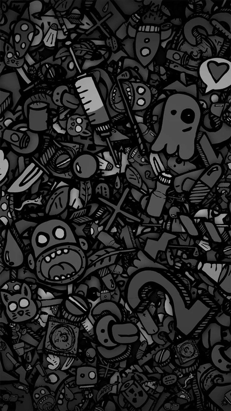 Dark Monochrome Doodle Art Wallpaper Featuring Ghosts, Monsters, and Chaotic Sketches HD phone wallpaper
