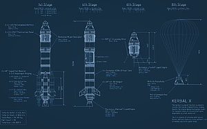 Kerbal X Rocket Blueprint Schematic with Stage Breakdown and Technical Specifications HD wallpaper