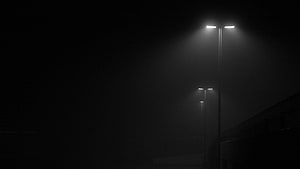 Atmospheric Black And White Street Lamps In Thick Fog HD wallpaper