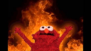 Elmo Meme Wallpaper Featuring the Sesame Street Character in a Dramatic Fiery Scene HD wallpaper