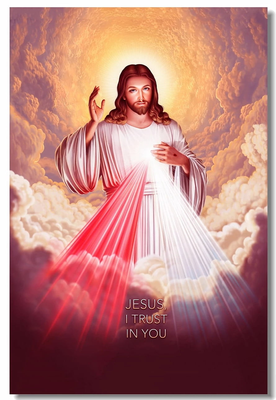 Divine Mercy of Jesus Christ with Sacred Wounds and Radiant Light in Clouds HD phone wallpaper