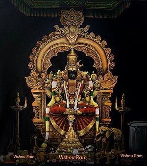 Kamakshi Temple Deity Seated on Ornate Golden Throne with Traditional Offerings HD phone wallpaper