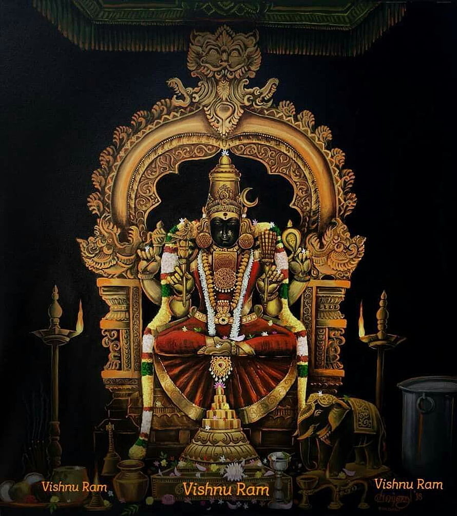 Kamakshi Temple Deity Seated on Ornate Golden Throne with Traditional Offerings HD phone wallpaper