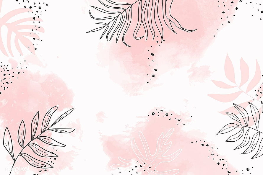 Pink Watercolor Tropical Leaves and Black Splatter Abstract Background HD wallpaper