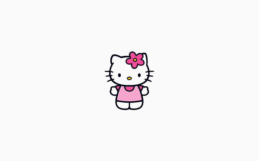 Cute Hello Kitty Character in Pink Outfit with Flower on White Background HD wallpaper