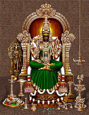 Lord Ayyappa Seated on Golden Throne with Offerings and Lamps HD phone wallpaper