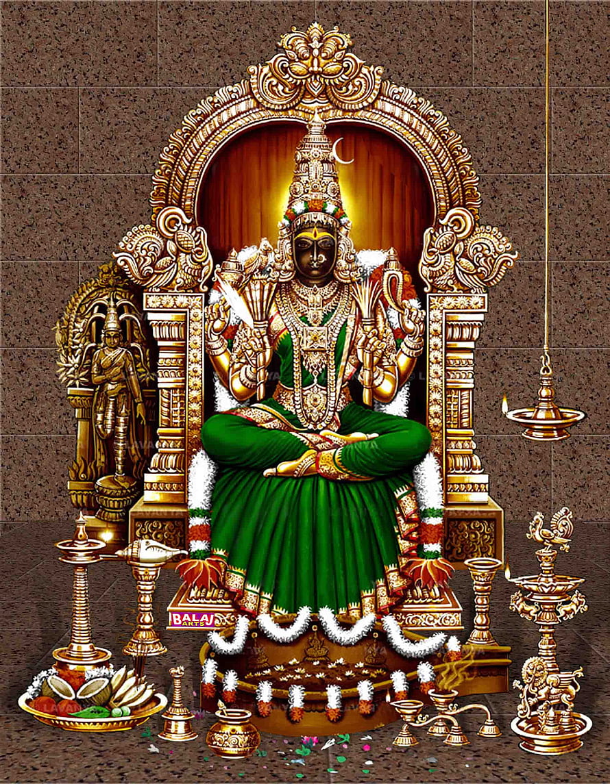 Lord Ayyappa Seated on Golden Throne with Offerings and Lamps HD phone wallpaper