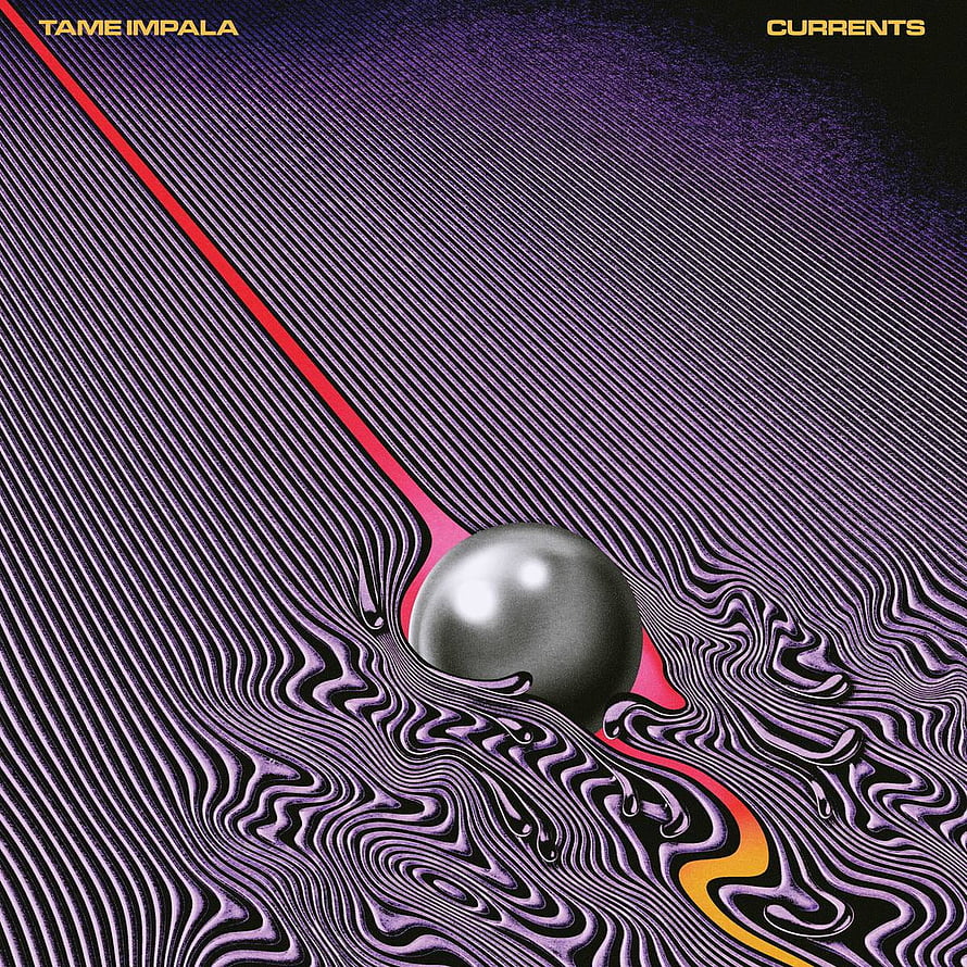 Tame Impala Currents Album Cover Art with Abstract Wavy Lines and Metallic Sphere HD phone wallpaper