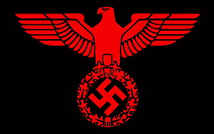 Red Nazi Eagle and Swastika Emblem on Black Background HD wallpaper