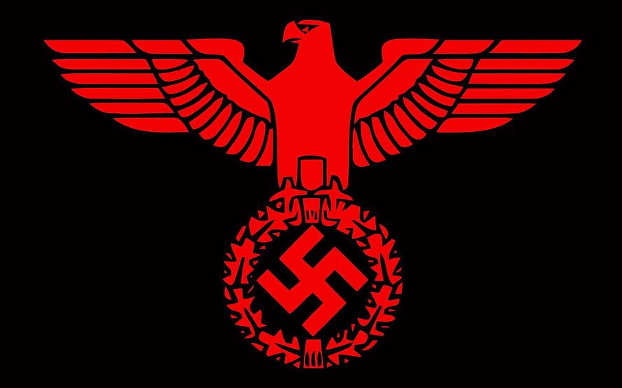 Red Nazi Eagle and Swastika Emblem on Black Background HD wallpaper