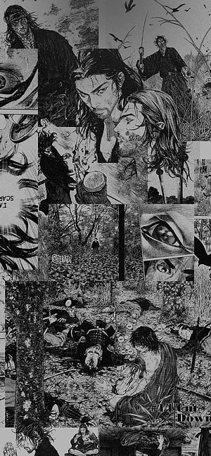 Vagabond manga art collage featuring Shinobu and Musashi in black and white, Vagabond : r/vagabondmanga, manga panel HD phone wallpaper