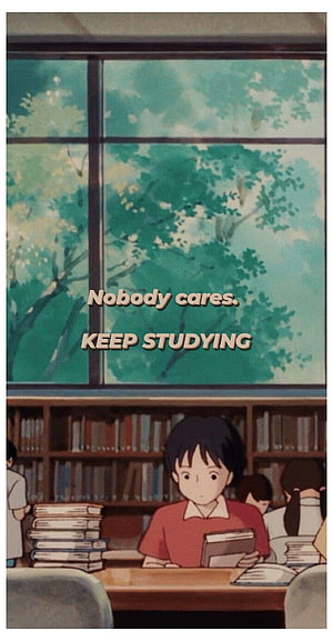 Anime Girl Studying in Library with Books and Window View HD phone wallpaper