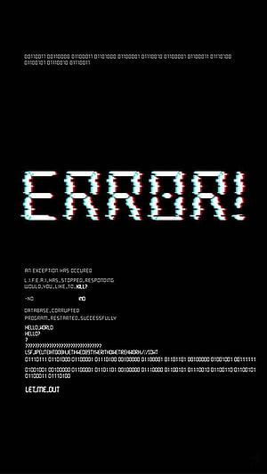Glitch Art Error Message Wallpaper With Binary Code And Corrupted Text On Black Background HD phone wallpaper