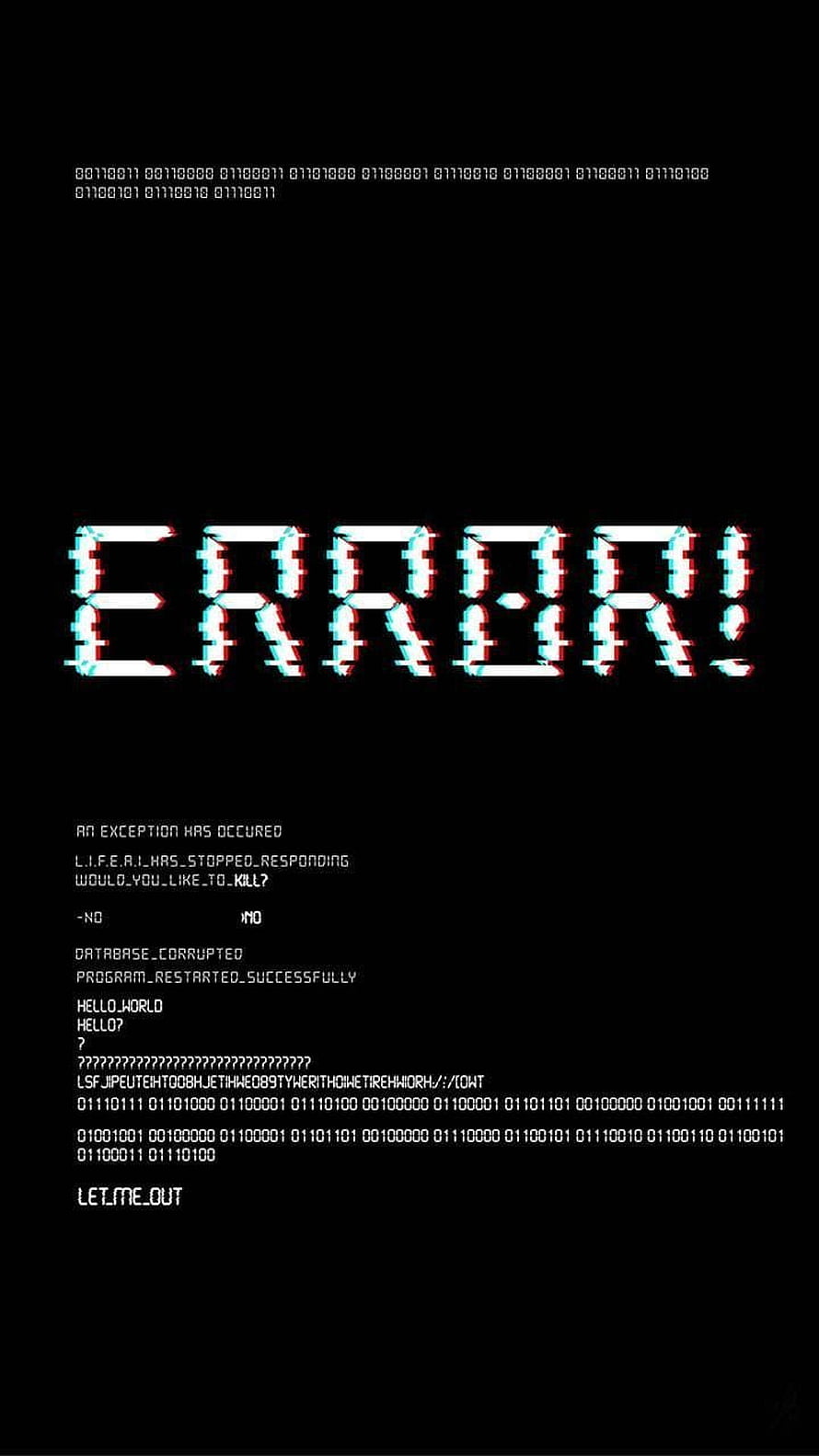 Glitch Art Error Message Wallpaper With Binary Code And Corrupted Text On Black Background HD phone wallpaper