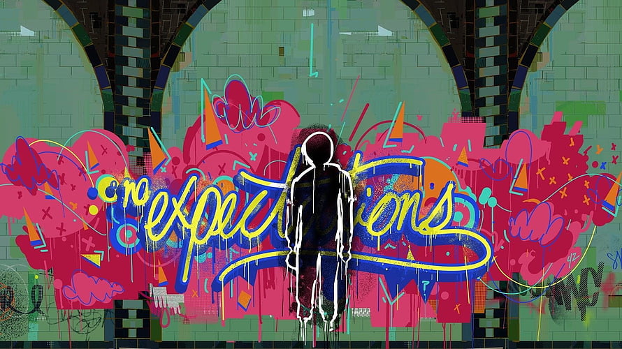 Miles Morales Spider-Man Graffiti Artwork with Expectations Text and Silhouette, Remember, what makes you different makes you Spider, expectations miles morales HD wallpaper