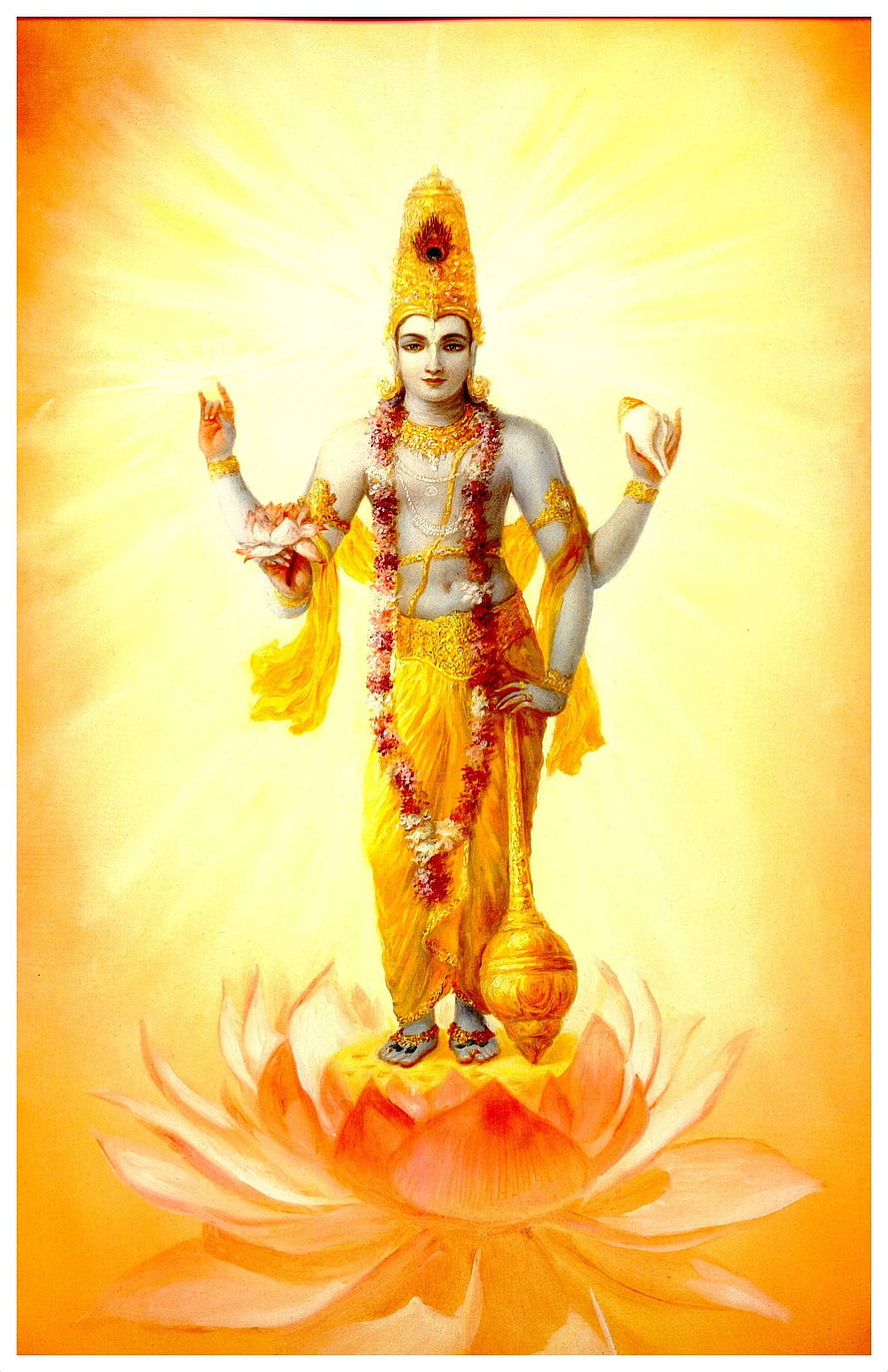 Lord Vishnu Standing on Lotus with Radiant Golden Aura and Traditional Indian Deity Art HD phone wallpaper