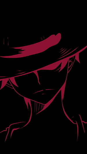 Dark Red Silhouette of Anime Character with Fedora Hat and Spiky Hair HD phone wallpaper
